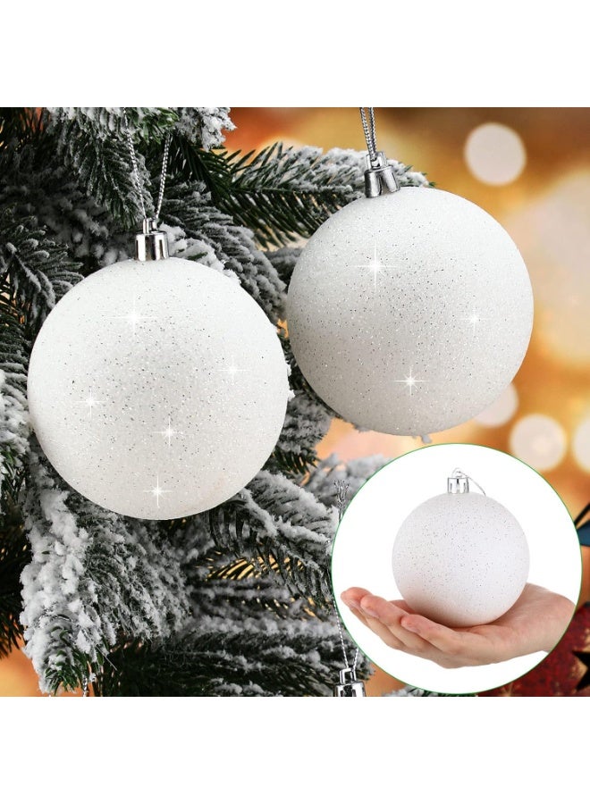 12 Pieces Large Glitter Snowball Ornaments for Christmas Tree Christmas Ornaments Hanging White Balls Large Plastic Christmas Tree Balls for Christmas Wedding Party Decorations - Image 1